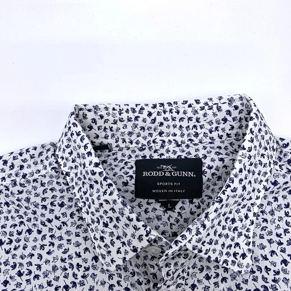 Rodd &‎ Gunn Mens Sports Fit Floral Button-Down Shirt White Navy Blue